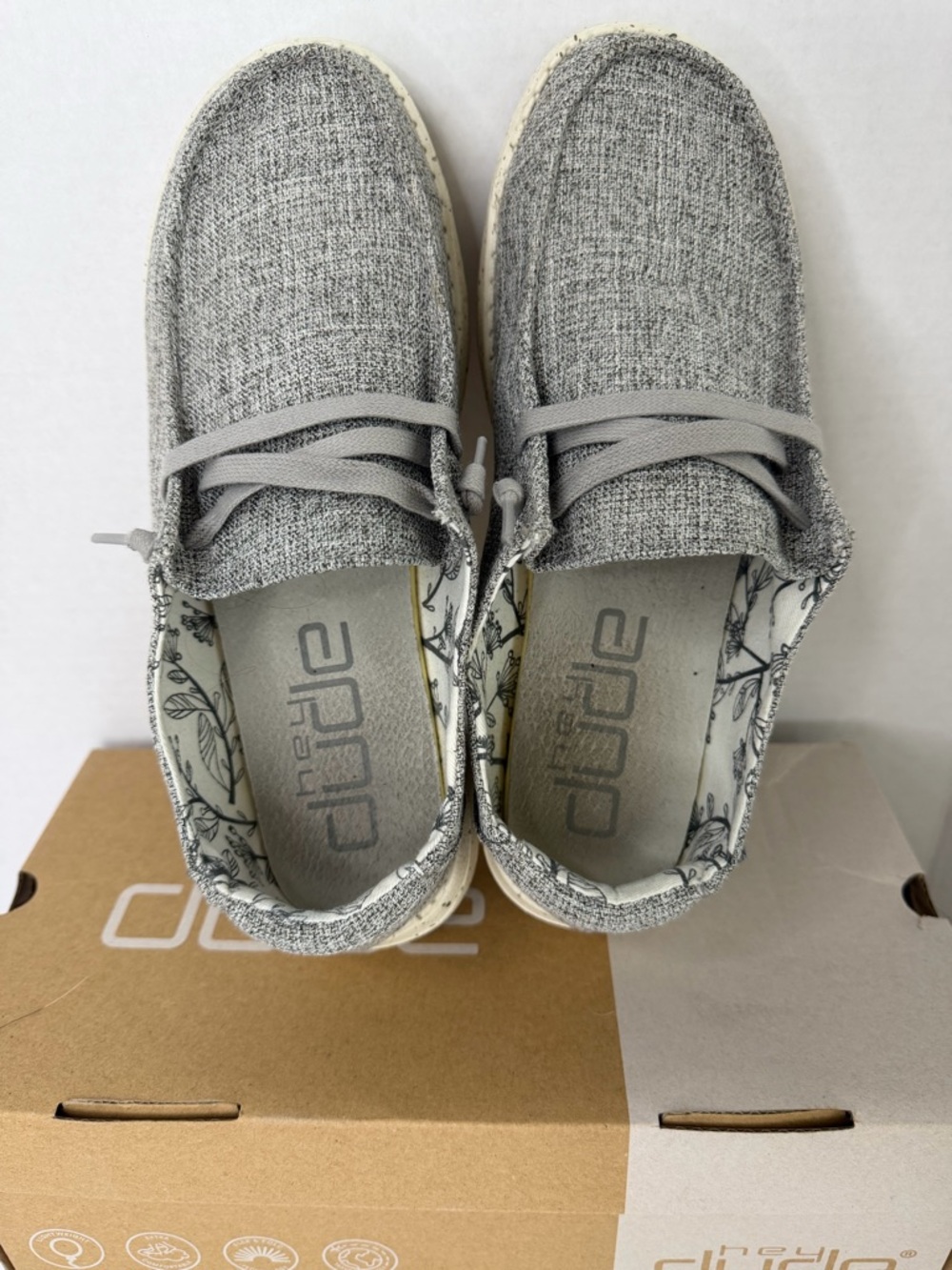 Hey Dude Wendy L Linen Iron Gray Slip On Comfy Loafers Size 7